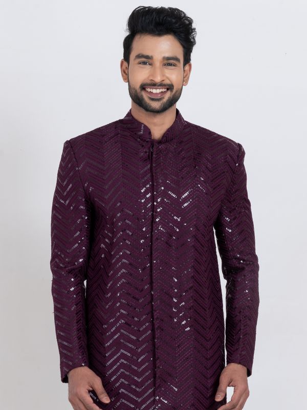 Wine Sequins Work Enhanced Kurta Pyjama