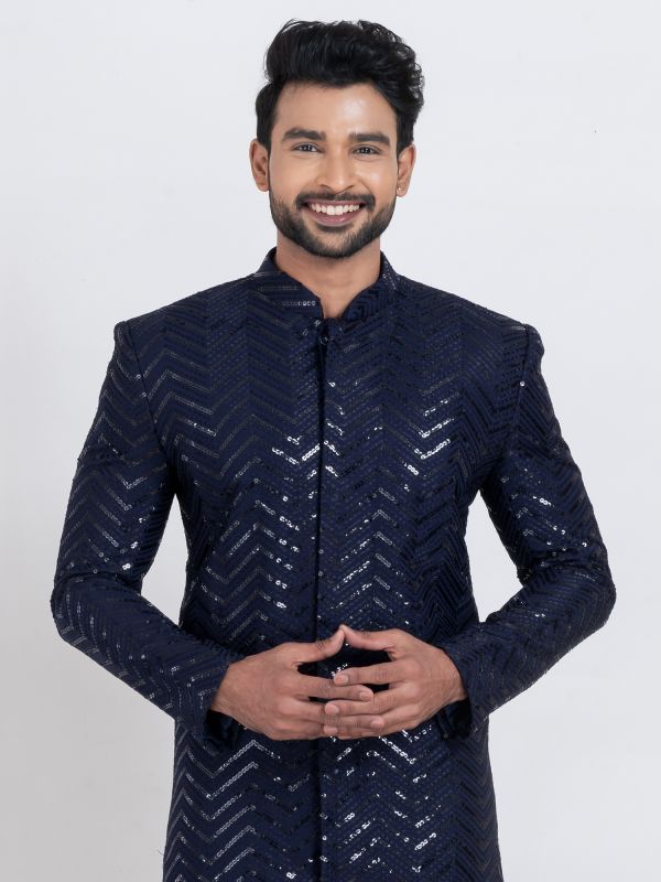 Navy Blue Casual Wear Kurta Pyjama Set