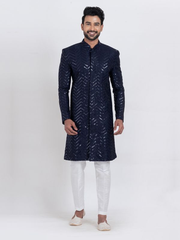 Navy Blue Casual Wear Kurta Pyjama Set