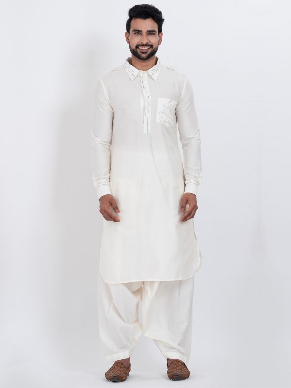 White Festive Wear Men's Pathani Kurta Pyjama