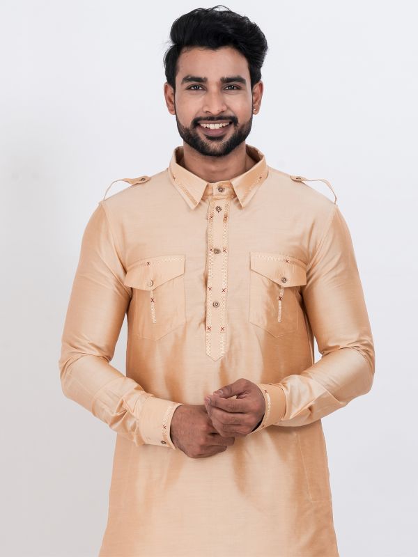 Peach Casual Pathani Kurta Pyjama Set