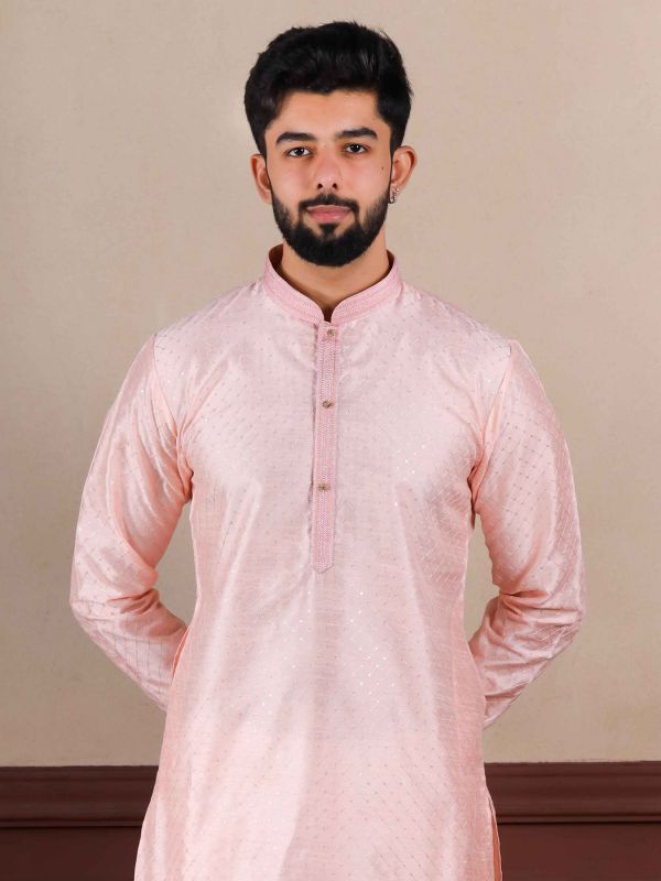 Baby Pink Festive Readymade Kurta Set For Mens