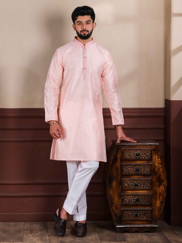 Baby Pink Festive Readymade Kurta Set For Mens