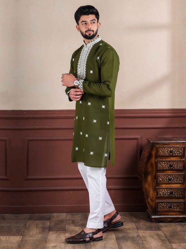 Green Thread Embellished Readymade Kurta Set