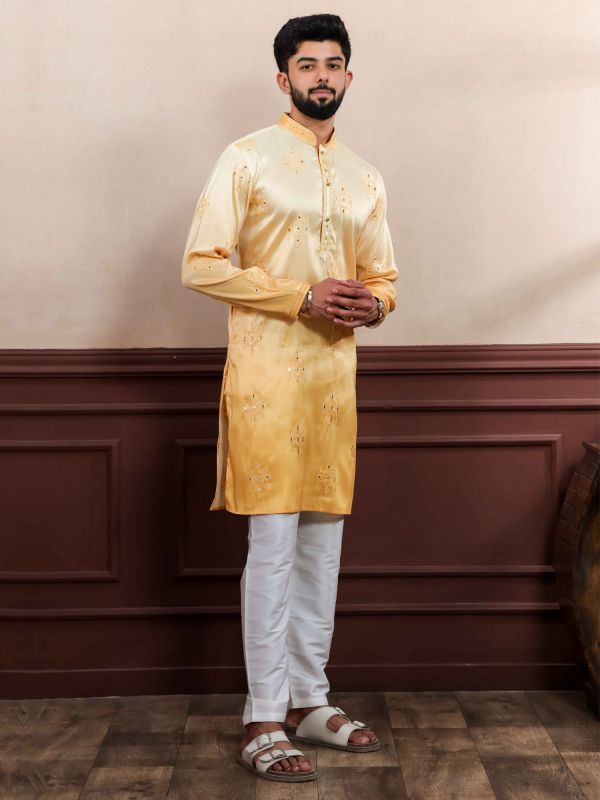 Yellow Ombre Shaded Kurta Set In Art Silk