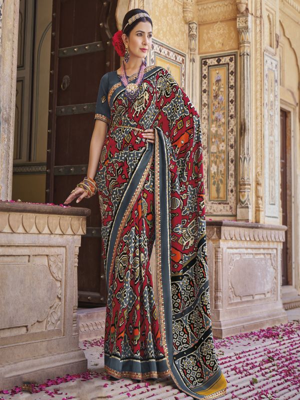Buy Green Patola Silk Saree Online in USA with Red Embroidered Border –  Pure Elegance