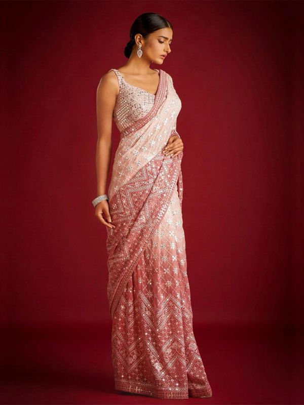 Mauve Pink Shaded Saree Saree In Georgette With Mirror Work