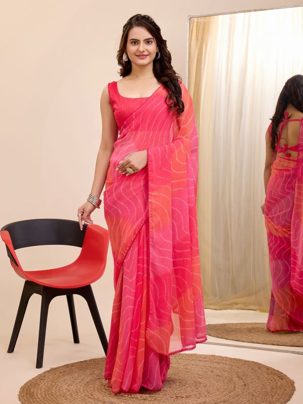 Pink Shaded Printed Casual Wear Saree In Georgette