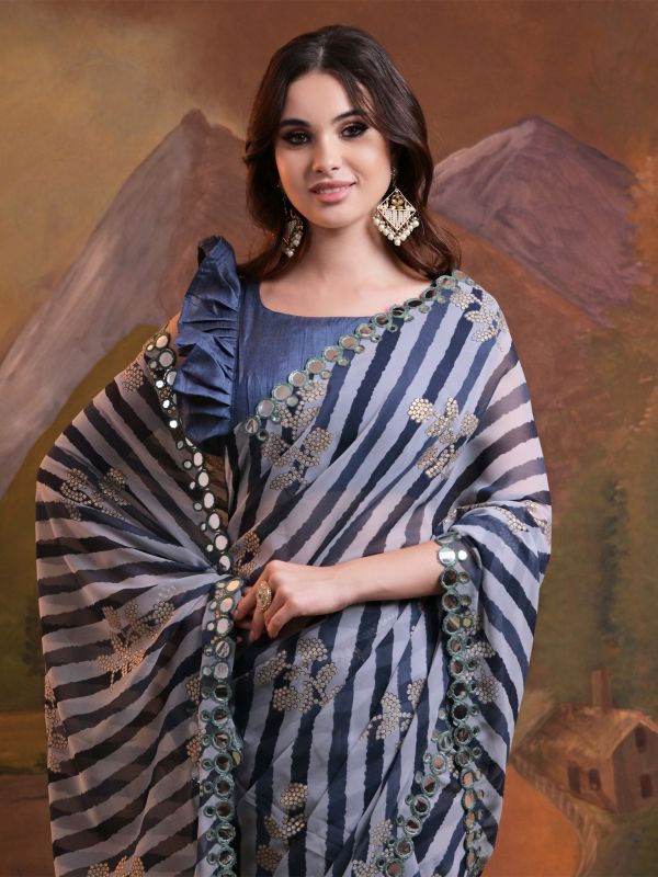 Deep Blue Lehariya Printed Saree In Georgette