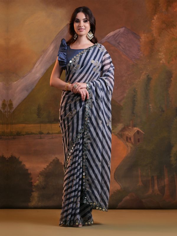 Deep Blue Lehariya Printed Saree In Georgette