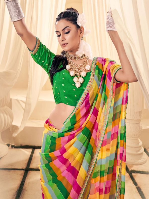 Multicolor Lehariya Printed Saree In Georgette