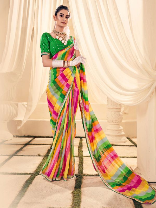 Multicolor Lehariya Printed Saree In Georgette