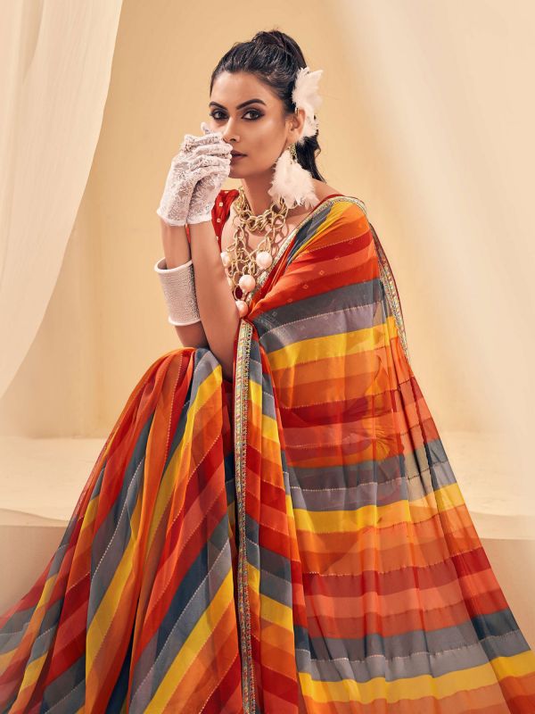 Multicolor Festive Lehariya Printed Saree In Georgette