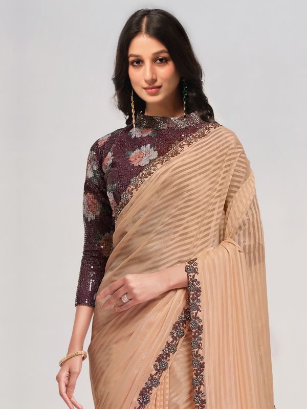 Beige Party Wear Saree In Georgette