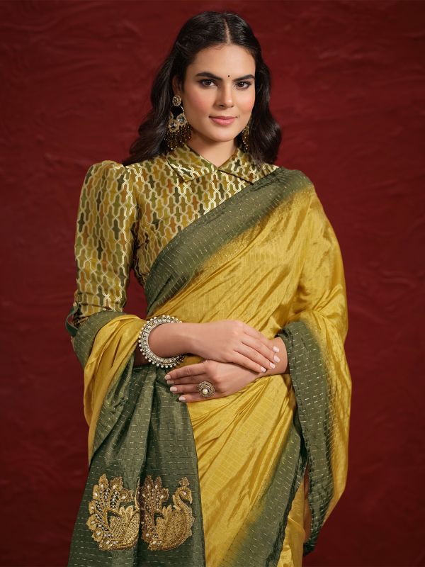 Yellow Ombre Shaded Saree In Dola Silk Saree