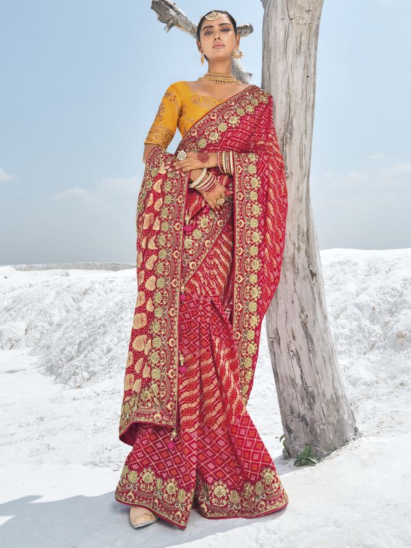 Red Bridal Saree In Heavy Zari Embellishment