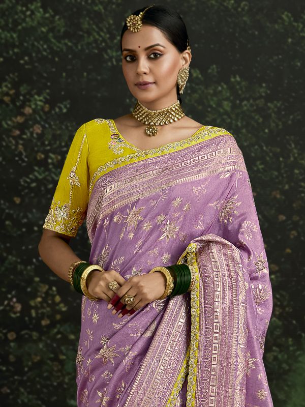 Lilac Zari Weaving Saree With Blouse