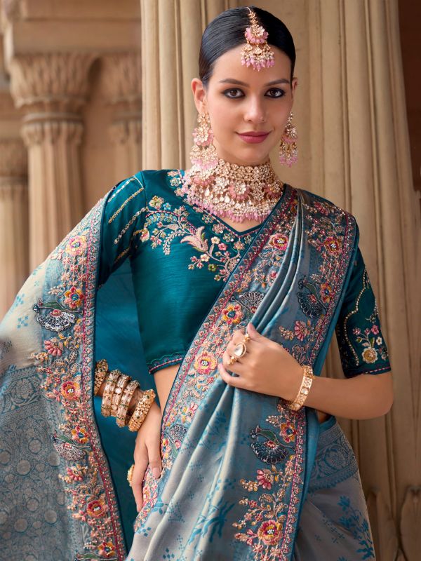 Blue Zari Embroidered Bridesmaid Sarees