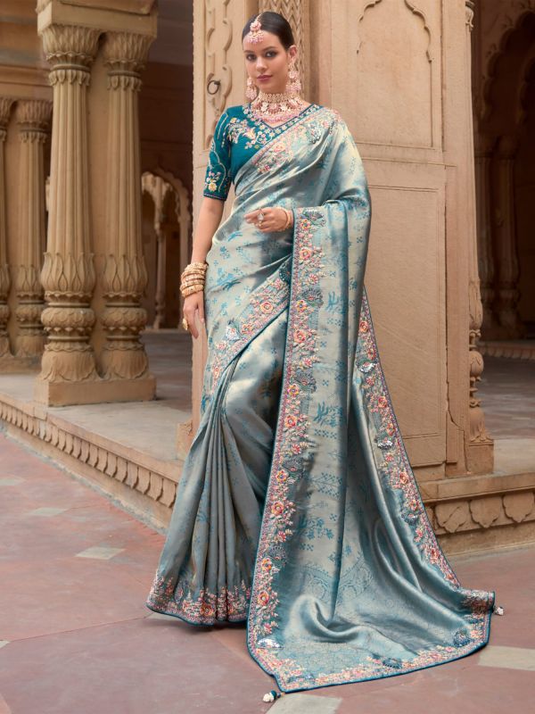 Blue Zari Embroidered Bridesmaid Sarees