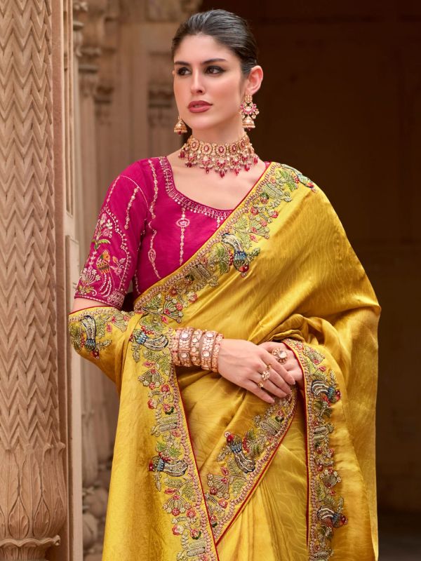 Yellow Stone Augmented Traditional Sarees