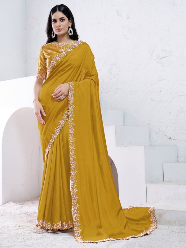 Yellow Hand Work Enhanced Bridesmaid Sarees