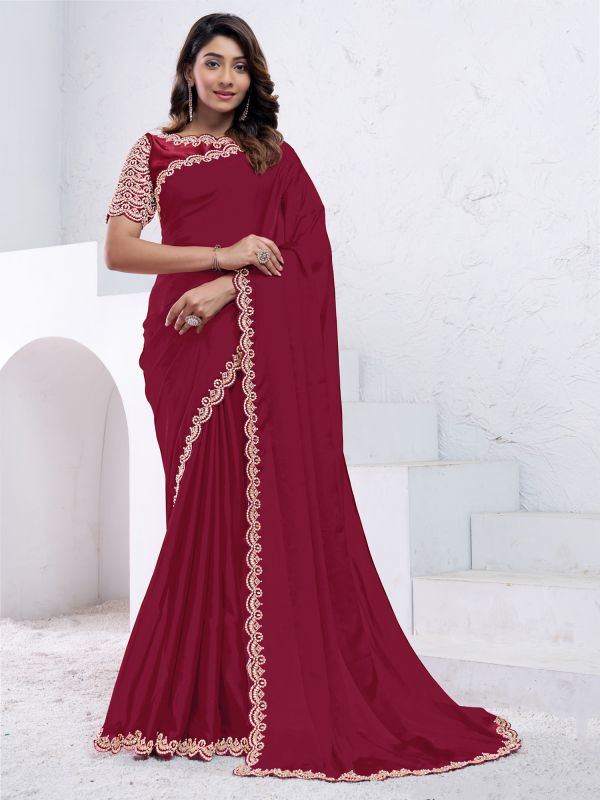 Red Crepe Bridesmaid Sarees With Blouse