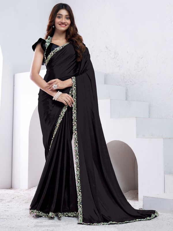 Black Floral Embellished Bridesmaid Sarees