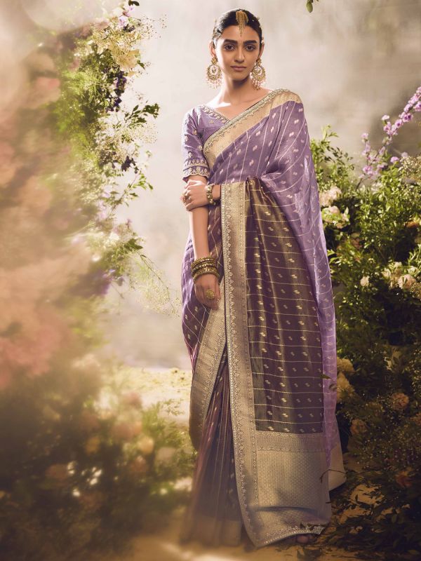 Purple Wedding Saree With Zari Woven Pallu