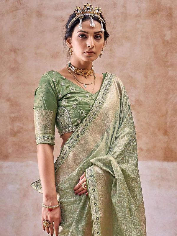 Green Festive Wear Saree With Woven Pallu