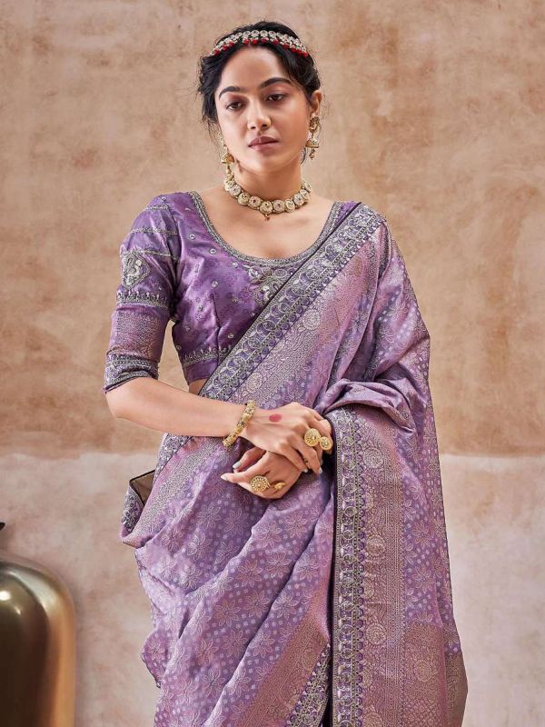 Purple Sequins Augmented Festive Saree