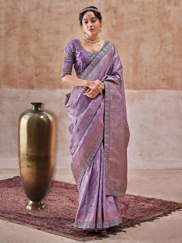 Purple Sequins Augmented Festive Saree