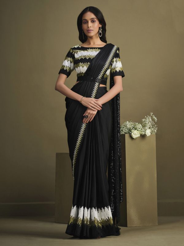 Black Sequins Augmented Readymade Saree