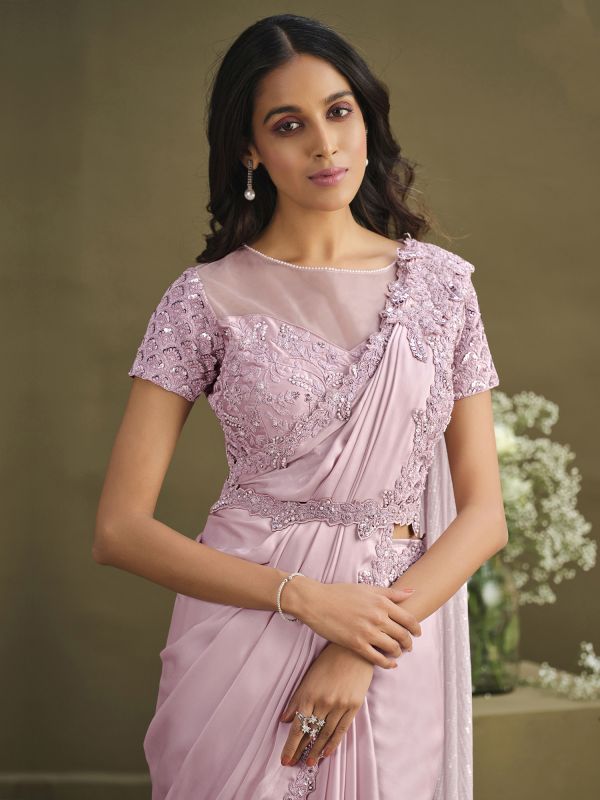 Pink Bridesmaid Sarees In Floral Embroidered Borders