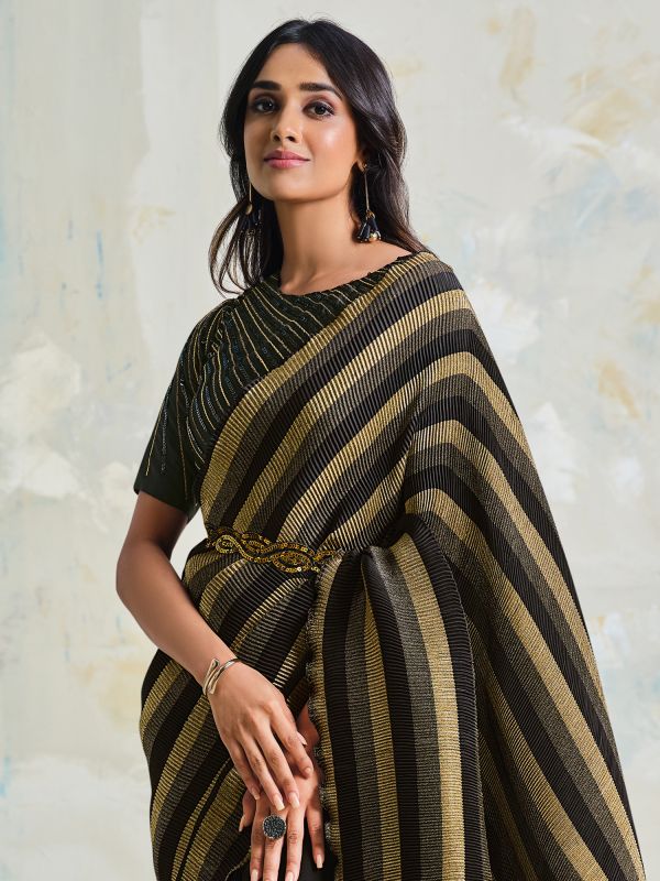 Brown And Black Party Wear Saree In Silk