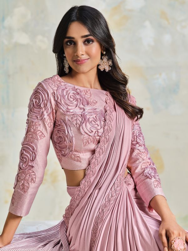 Dusty Pink Bridesmaid Sarees In Sequins Work