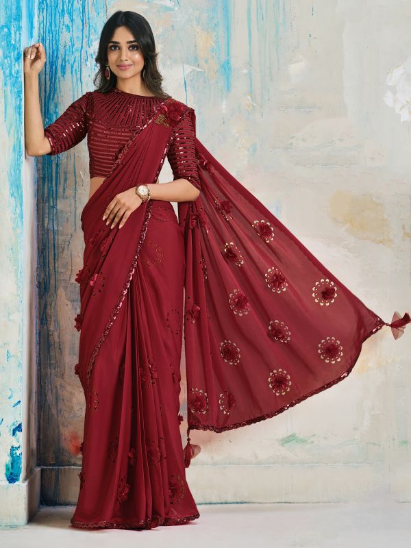 Red Sequins Enhanced Bridesmaid Sarees