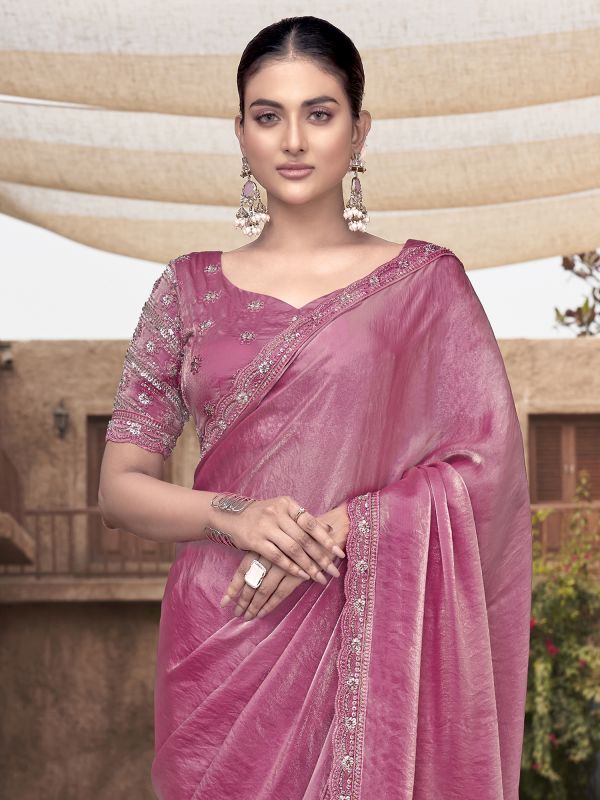 Pink Casual Wear Saree With Blouse In Silk