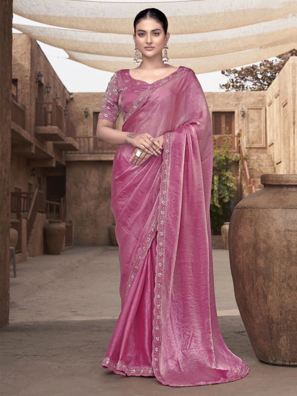 Pink Casual Wear Saree With Blouse In Silk