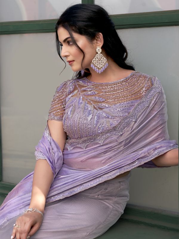 Lovender Purple Party Saree In Sequins Work