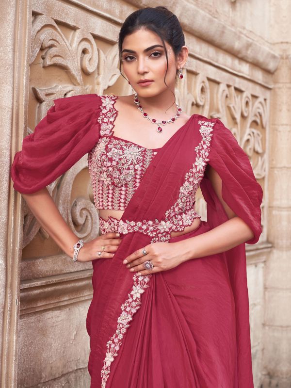 Red Bridesmaid Sarees With Blouse In Silk