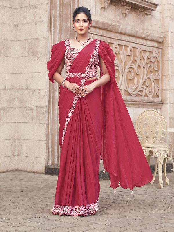 Red Bridesmaid Sarees With Blouse In Silk