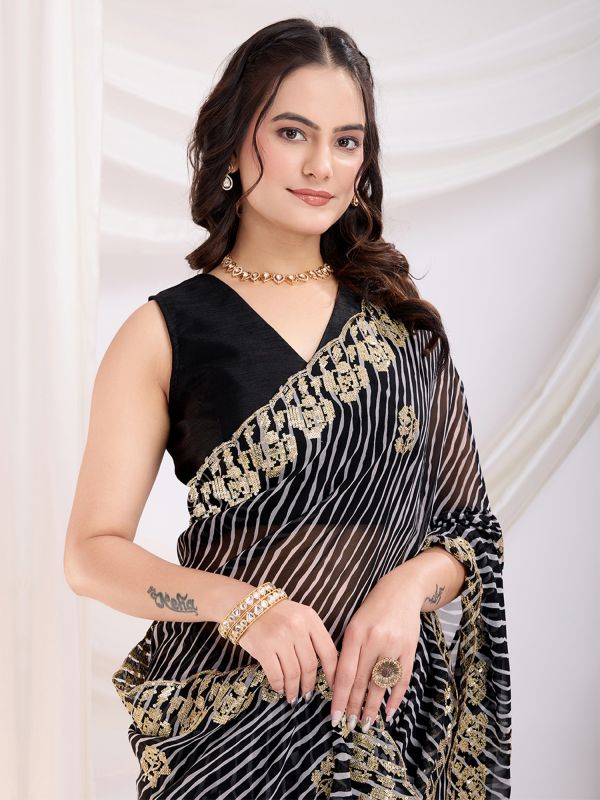 Black Sequins Work Enhanced Saree In Georgette