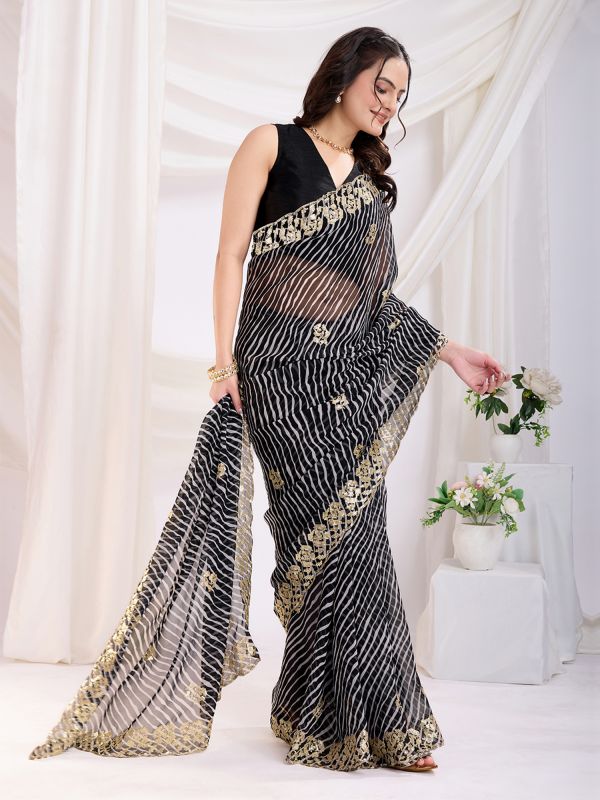 Black Sequins Work Enhanced Saree In Georgette