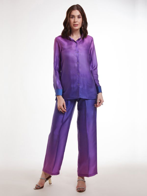 Purple Ombre Shaded Co-Ords Set In Silk