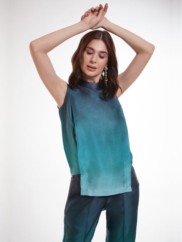 Ocean Blue Ombre Shaded Top With Bottom