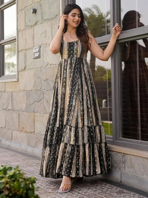 Multicolor Casual Wear Rayon Gown In Print