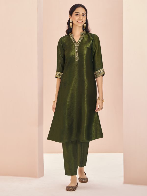 Olive Green Womens Dress In Organza