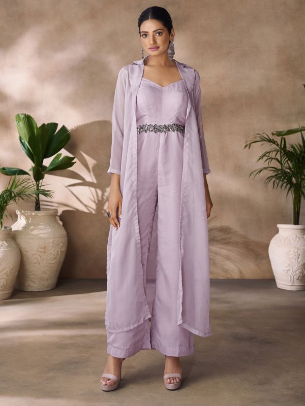 Lilac Organza Jumpsuit In Hand Work With Shurg