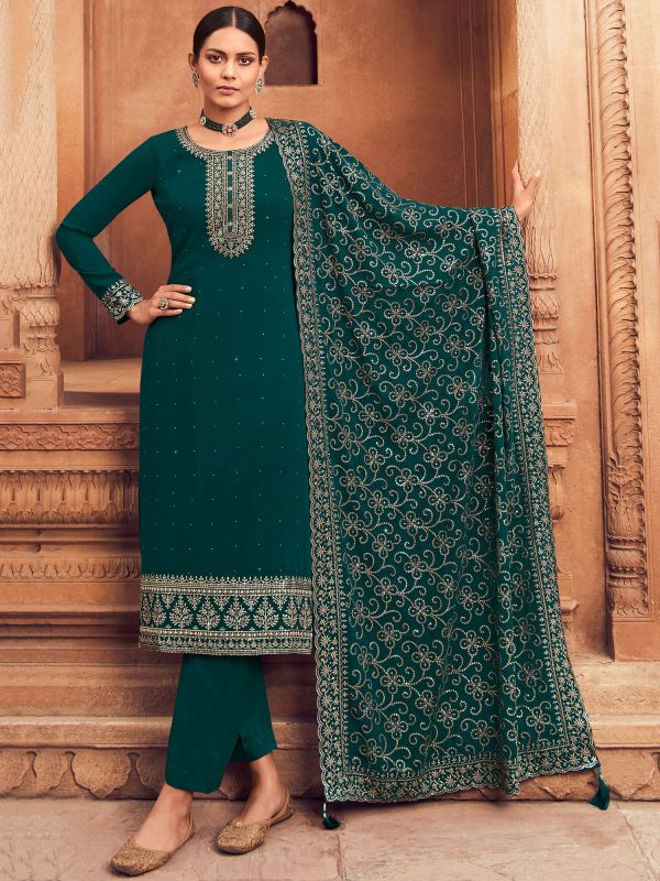 Buy Pakistani Clothing - Turquoise Embroidery Pakistani Pant Style Suit At  Hatkay