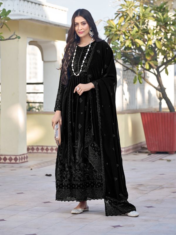 Black Sequins Embellished Party Salwar Suit In Georgette